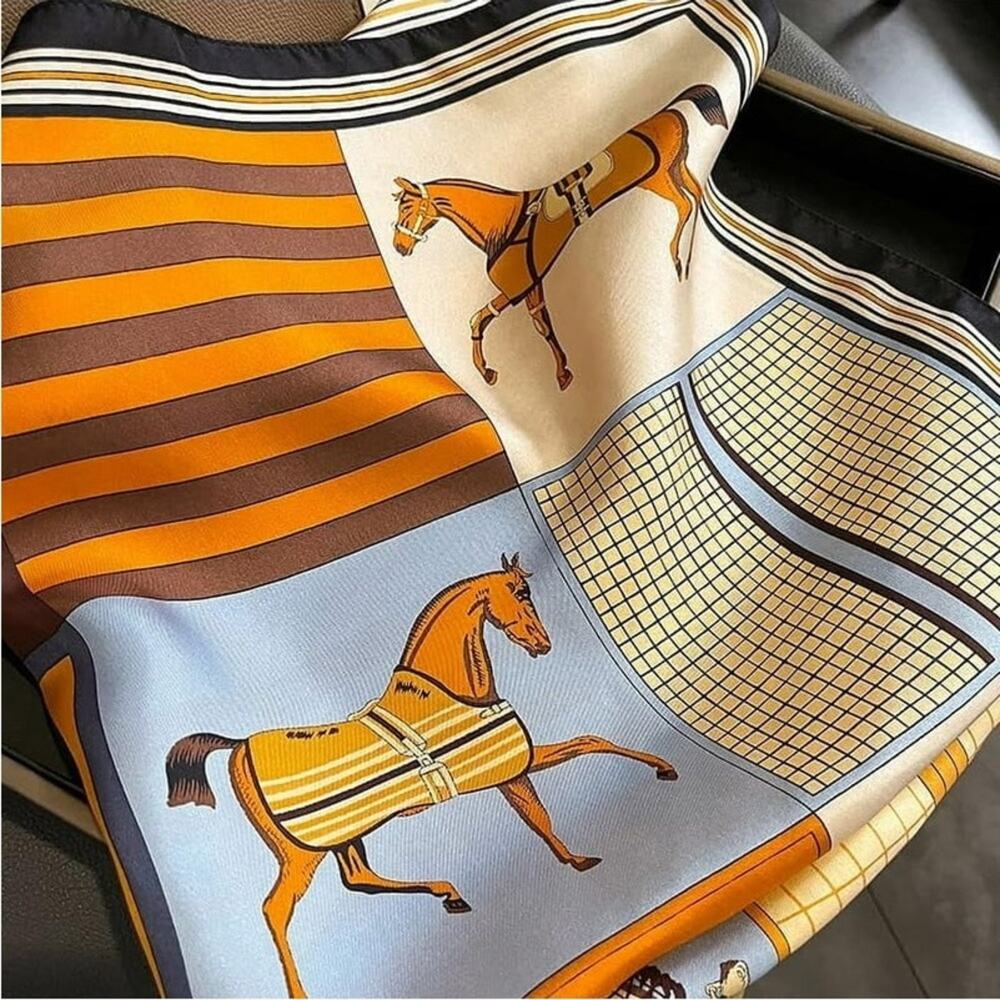 Luxury Inspired Horse Print Silk Satin Scarf - Picture 5 of 12